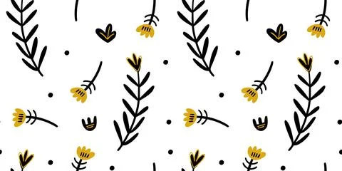 Illustration of a botanical seamless pattern. Flowers, leaves, branches. Folk Stock Illustration