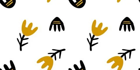 Illustration of a botanical seamless pattern. Flowers, leaves, branches. Folk Stock Illustration