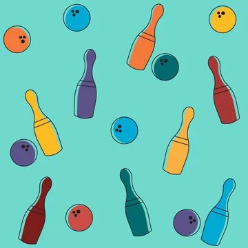 Illustration of bowling pins, seamless pattern background Stock Illustration