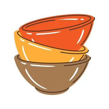 Illustration of bowls stack. Stylized kitchen and restaurant utensil. Stock Illustration