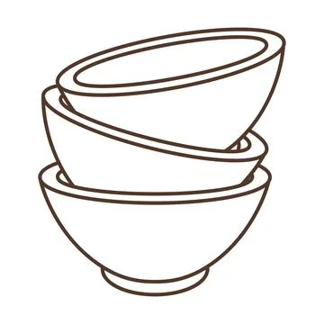 Illustration of bowls stack. Stylized kitchen and restaurant utensil. Stock Illustration