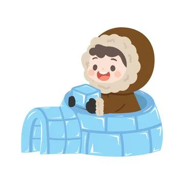 Illustration of Boy Building Igloo Ilustración de archivo