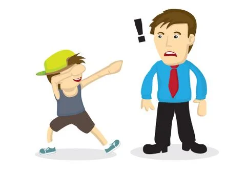 Illustration of a boy doing a dab and his father do not know what it is. Stock-Illustration