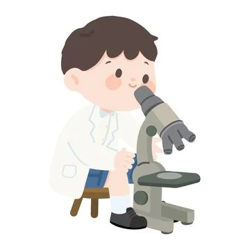 Illustration of Boy Looking Through Microscope 스톡 일러스트