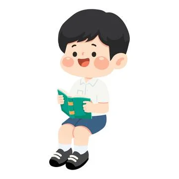 Illustration of Boy Reading a Book Stock Illustration