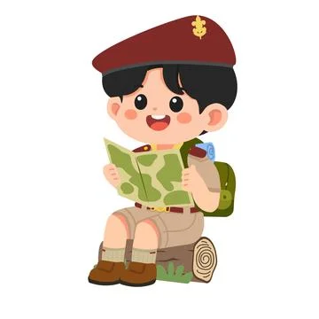 Illustration of Boy Scout Reading Map 스톡 일러스트