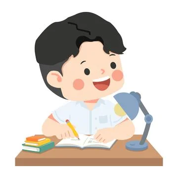 Illustration of Boy Studying at Desk Stock Illustration