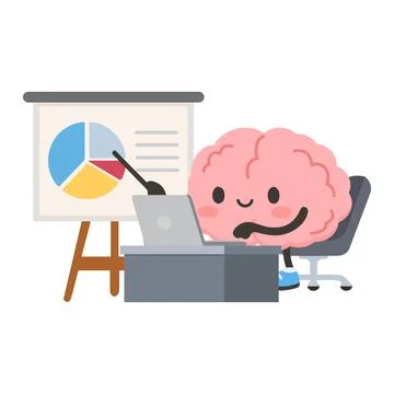Illustration of Brain Giving Presentation with Laptop Illustrazione stock
