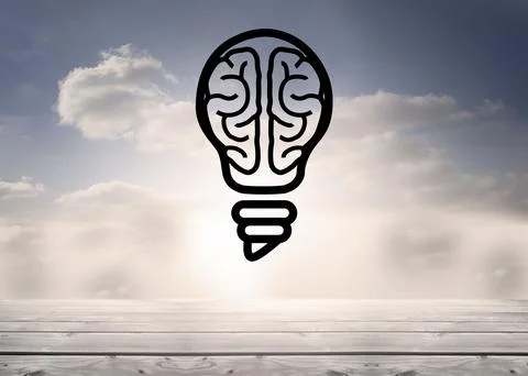Illustration of brain inside a bulb against the sky イラスト素材