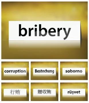 Illustration of bribery concept on white background in seven languages Stock Illustration