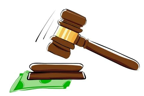 Illustration for Bribery Simple Vector Flat Color, Gavel and Money, at White  Stock Illustration