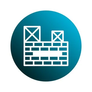 Illustration of a brick wall construction with missing blocks against blue .. Stock Illustration