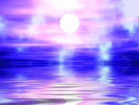 An illustration of bright white moon with its refection on water in a pink an Stock Illustration