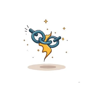 Illustration of a broken chain with lightning showcasing strength overcomin.. Stock Illustration