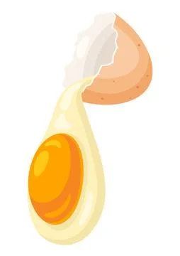 Illustration of broken chicken eggshell and liquid egg. Image for food and Stock Illustration