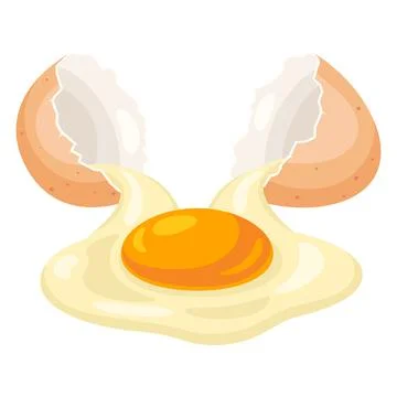 Illustration of broken chicken eggshell and liquid egg. Image for food and Stock Illustration
