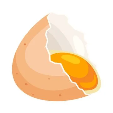 Illustration of broken chicken eggshell and liquid egg. Image for food and イラスト素材
