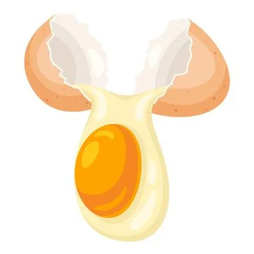 Illustration of broken chicken eggshell and liquid egg. Image for food and Stock Illustration