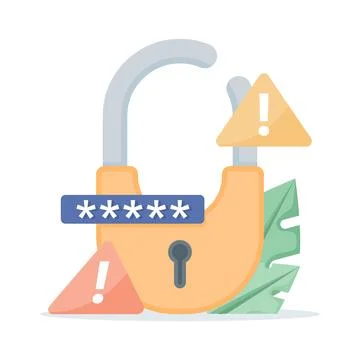 Illustration of a broken padlock with an exclamation mark Stock Illustration