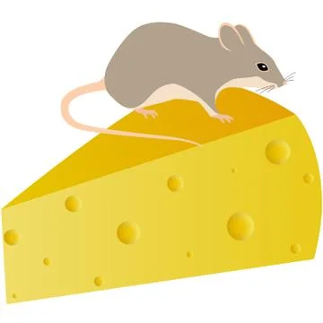 Illustration brown mouse with cheese on a white background Stock Illustration