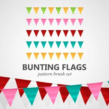 Illustration of bunting flags pattern brush set Stock Illustration