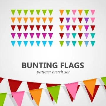 Illustration of bunting flags pattern brush set Stock Illustration
