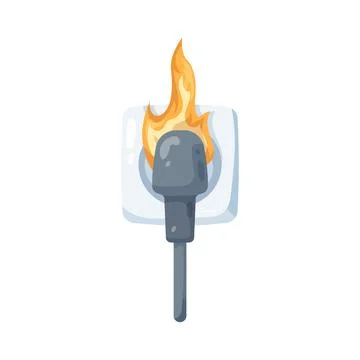 Illustration of burning electrical power plug Stock Illustration
