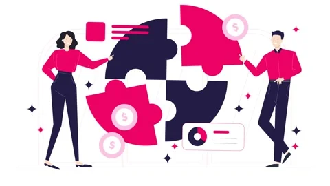 Illustration of business problem solving and solution teamwork animated video Stock Footage 282419361