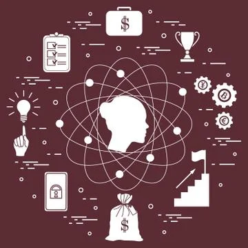 Illustration of business process, planning, strategy, finance and investment, Ilustración de archivo