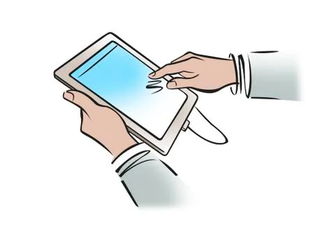 Illustration of businessman's hands holding digital tablet Stock Illustration