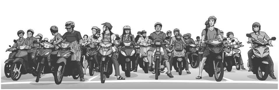 Illustration of busy asian traffic with motorbikes Stock Illustration