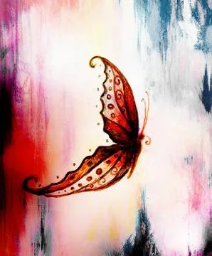 Illustration of a butterfly, mixed medium, abstract color background Stock Illustration