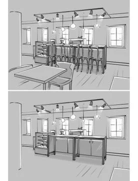 Illustration of cafe interior Stock Illustration
