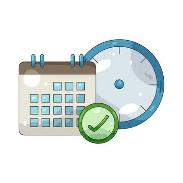 Illustration of calendar and clock with a checkmark Illustrazione stock