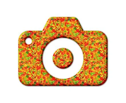 An illustration of a camera icon filled with chewing marmalade texture on the Ilustración de archivo
