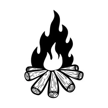 Illustration of camp fire on white background. Design element for menu, poste Stock Illustration