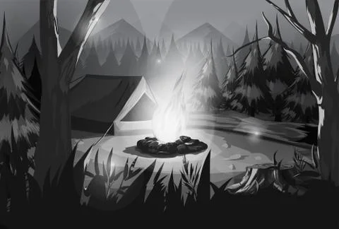 Illustration of camping in the forest Stock Illustration