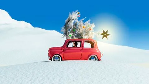 Illustration of a car with a Christmas tree Stock Illustration
