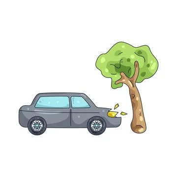 Illustration of car hitting tree Stock Illustration