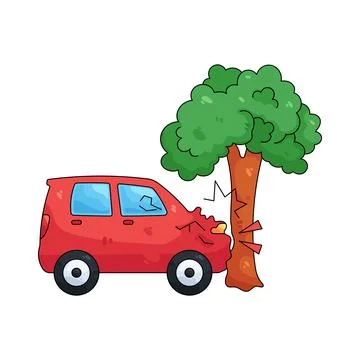 Illustration of car hitting tree Stock Illustration