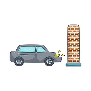 Illustration of car hitting wall Ilustração Stock