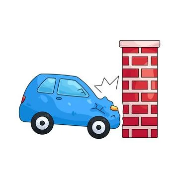 Illustration of car hitting wall Ilustração Stock