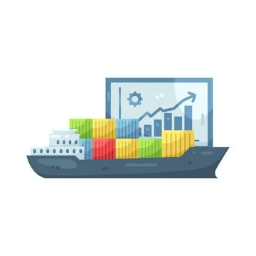 Illustration of Cargo Ship with a Growth Chart Stock Illustration