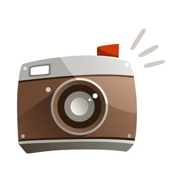 Illustration of a cartoon camera with a flash. Stock Illustration