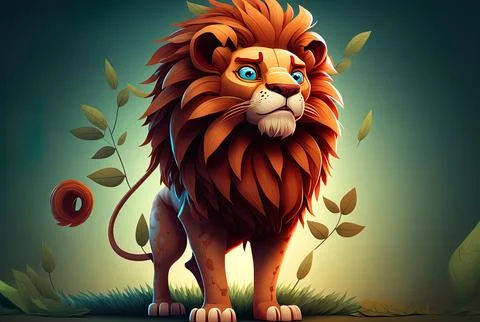Illustration of a cartoon lion. Generative AI Stock Illustration