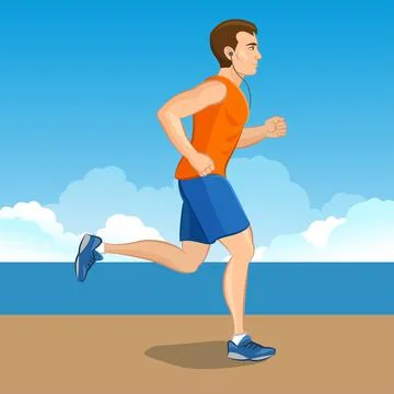 Illustration of a cartoon man jogging, weight loss concept, cardio training Stock Illustration