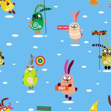 Illustration of cartoon rabbit. Seamless pattern. Stock Illustration