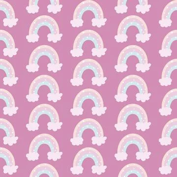 Illustration cartoon seamless pattern rainbow pink blue colors on a pink Stock Illustration
