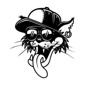 Illustration of a cat in baseball cap. Design element for poster, t shirt, .. Stock Illustration