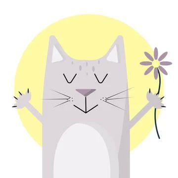 Illustration of a cat with a flower. Stock Illustration